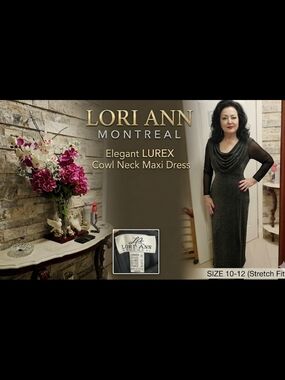 Elegant Lurex Cowl Neck Maxi Dress - Black Metallic